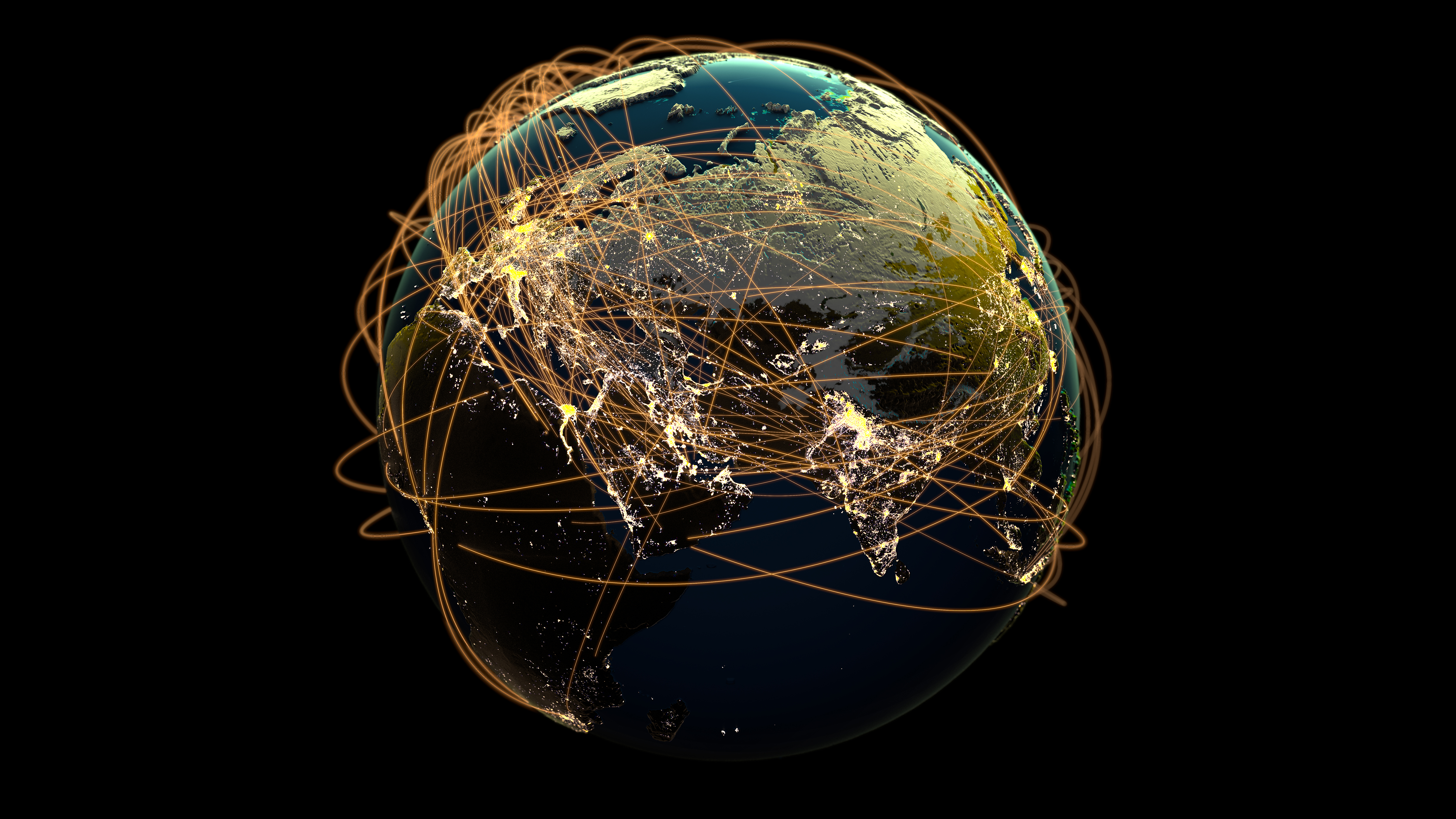 Jordglob med linjer som visar global kommunikation.