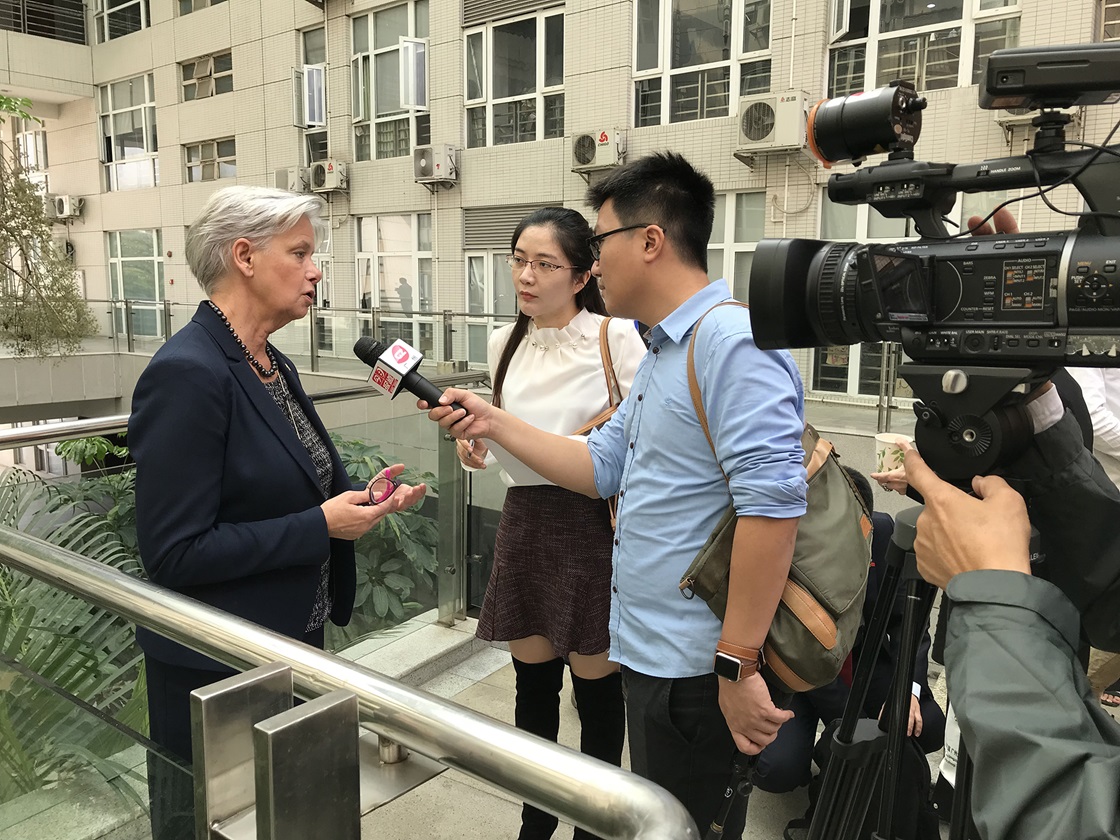 Helen Dannetun being interviewed by Chinese TV