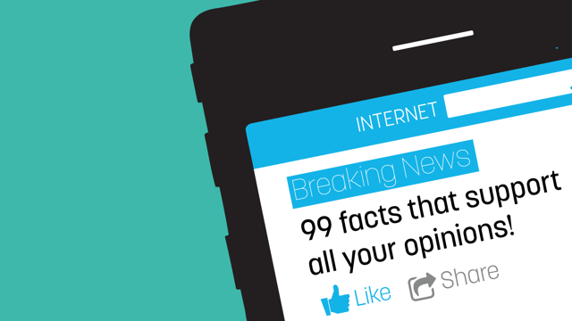 Illustration showing an internet article with the headline: 99 facts that support all your opinions!