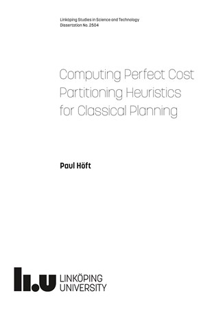 Cover of publication 'Computing Perfect Cost Partitioning Heuristics for Classical Planning'