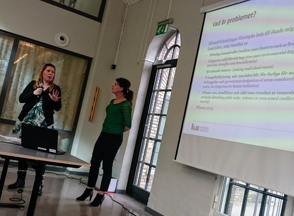 Veronica Brodén Gyberg & Deniz Tütüncü från LiU höll en presentation kring temat Klimatmigration – forskningsläget, internationella riktlinjer och Sveriges beredskap. 