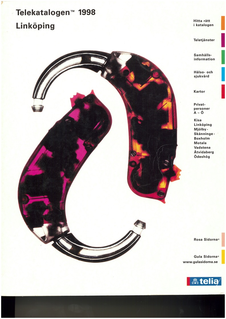 Första digitala hörapparaten på omslaget till telefonkatalogen 1998