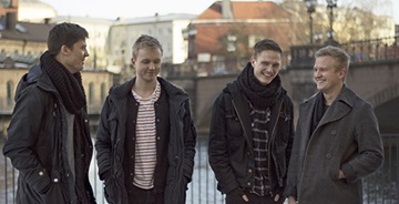 KSM-studenterna Isac Hermansson, Martin Jacobsson Andersson, Ola Almén och Tobias Sundberg bakom produktionsbolaget Filmfinity Studios.