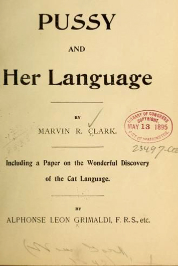 Titelblad till boken 'Pussy and her language” från 1895