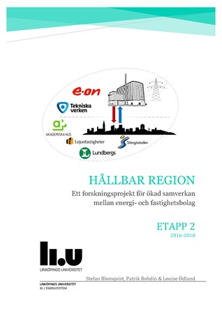 Omslag för publikation 'Hållbar Region: Ett forskningsprojekt för ökad samverkan mellan energi- och fastighetsbolag. Etapp 2 2016-2018'