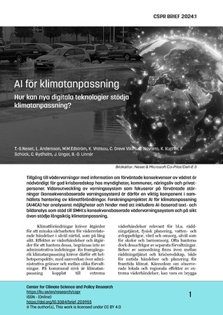 Omslag för publikation 'AI för klimatanpassning: Hur kan nya digitala teknologier stödja klimatanpassning?'