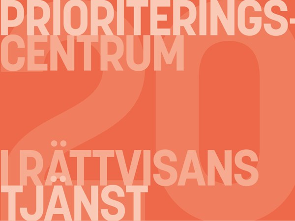 Omslag för publikation 'Prioriteringscentrum – 20 år i rättvisans tjänst'