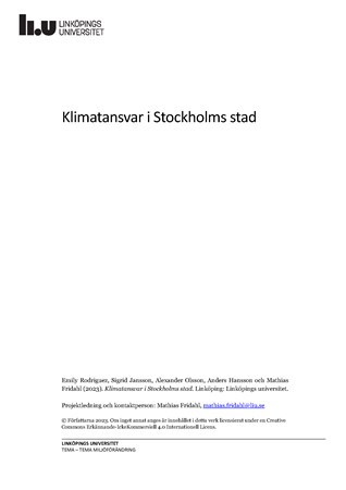 Omslag för publikation 'Klimatansvar i Stockholms stad'