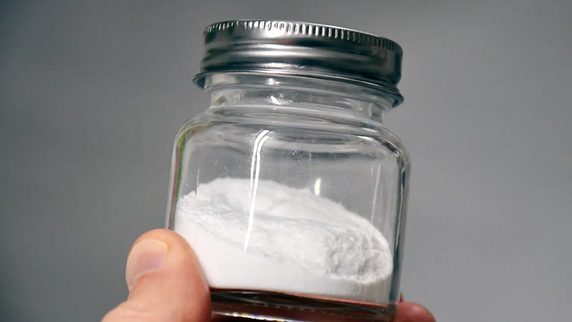 Small glass jar with nanocellulose. 