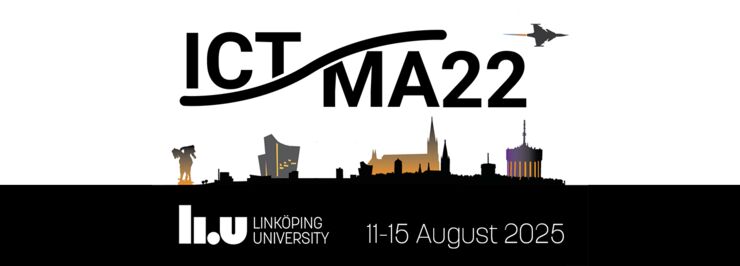 The text ICTMA22 over the siluette above Linköping city