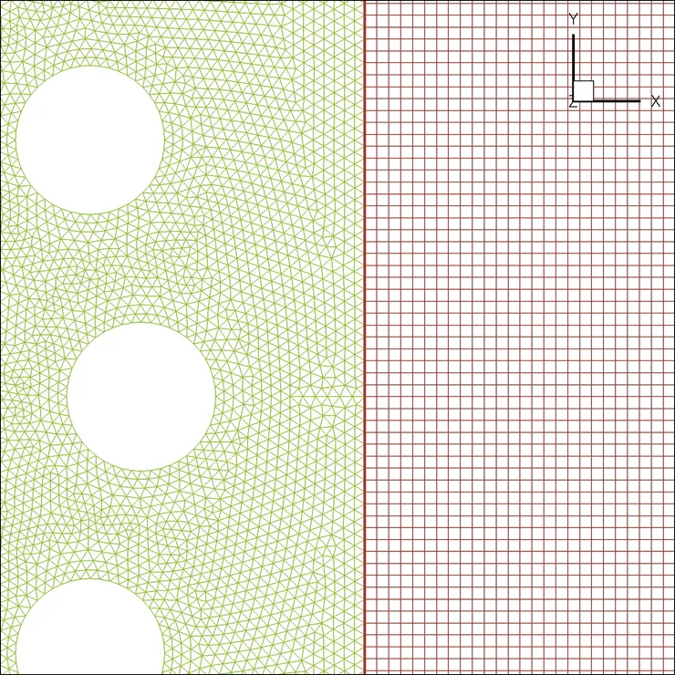 Unstructured structured mesh around rods