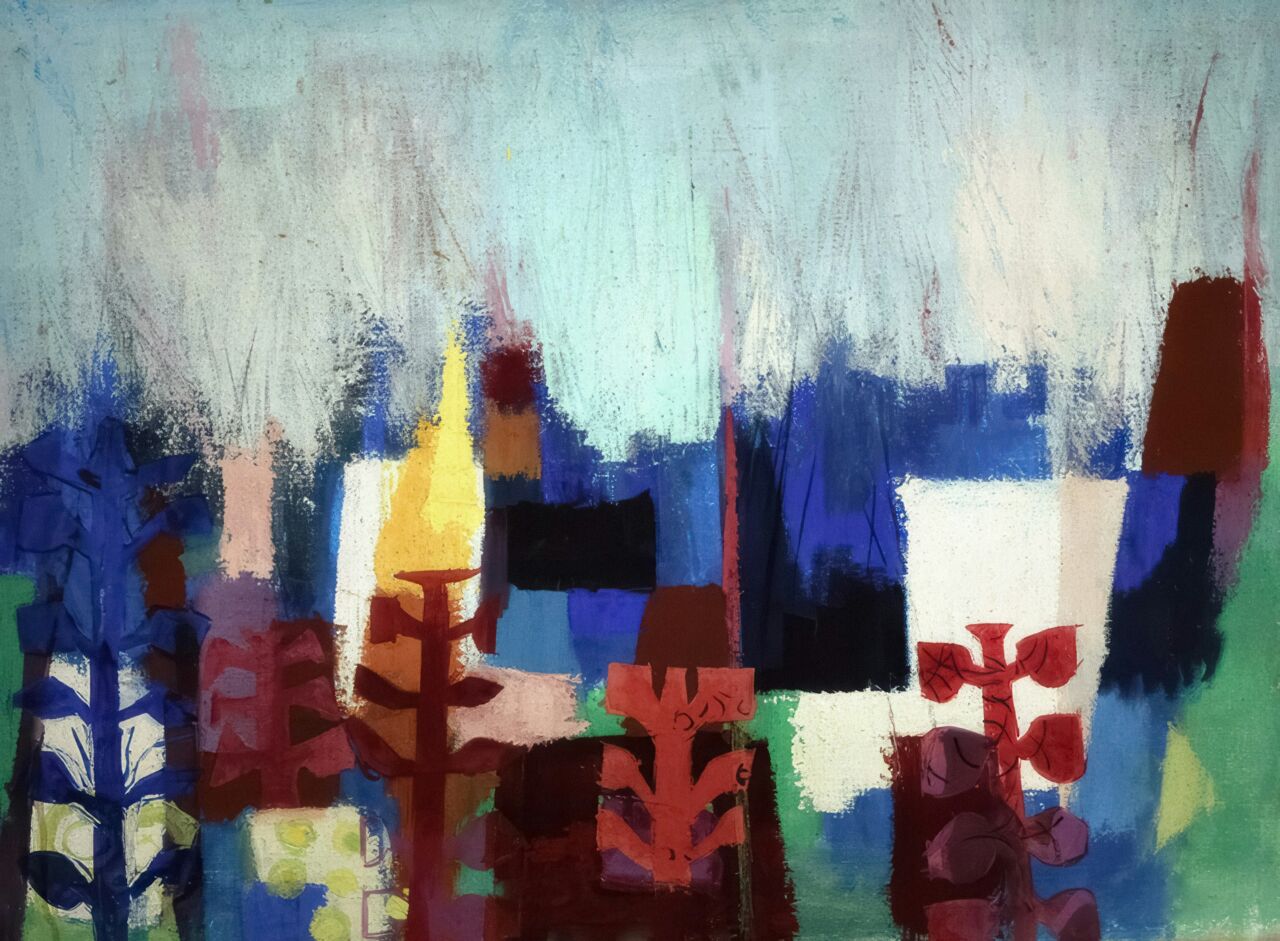 An abstract painting in different colors