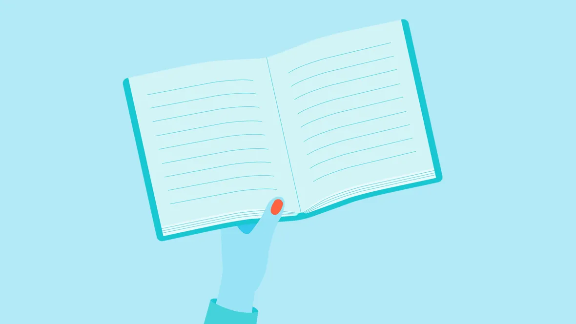 Illustration av en hand som håller upp en bok