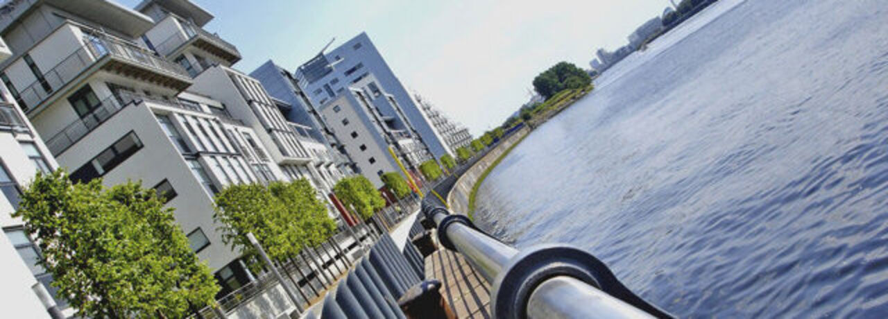 Urban environment with high-rise buildings next to water