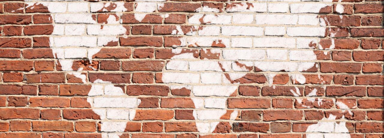 world map on brick wall