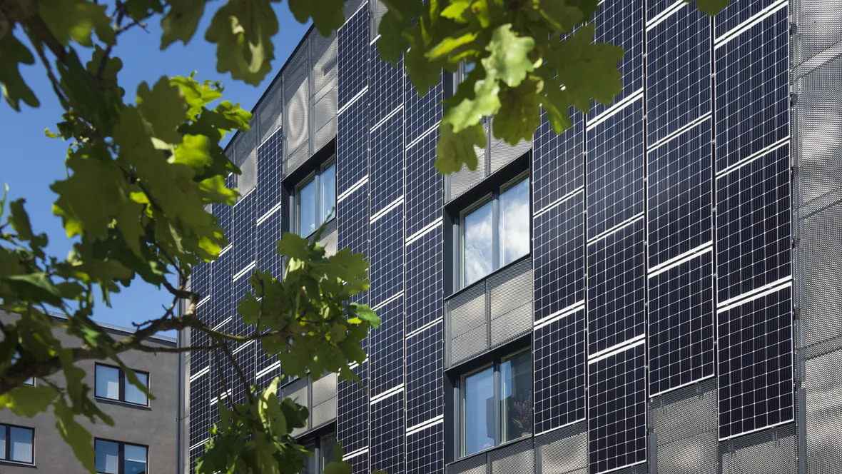 A house with  sun cellular panels