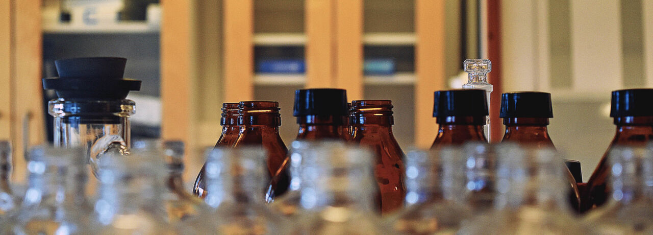 Small bottles in a lab environment