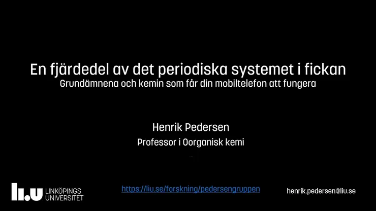 Powerpointbild med rubriken En fjärdedel av det periodiska systemet i fickan 