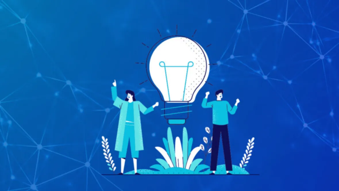 Amination of two people holding a very large bulb-
