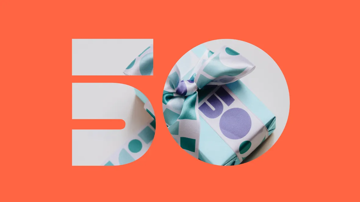 A picture of the number 50 and a birthday gift