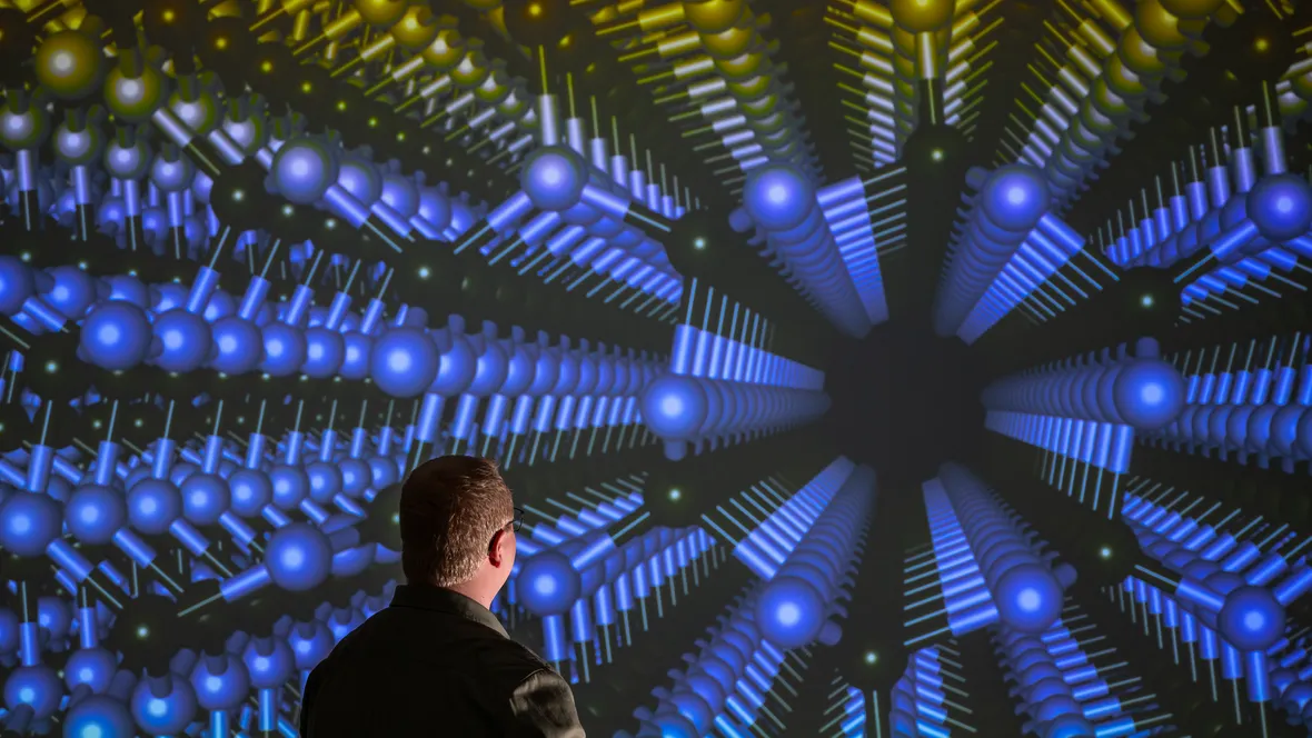 Man looking at theoretical model