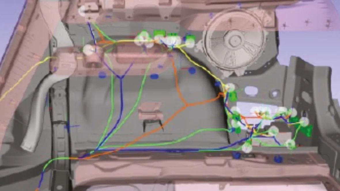 Kablagedragning längs bakre hjulhus.