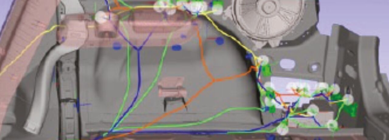 Kablagedragning längs bakre hjulhus.