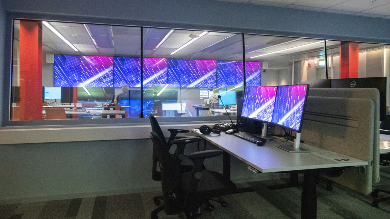 Lecture rooms with computer screens.