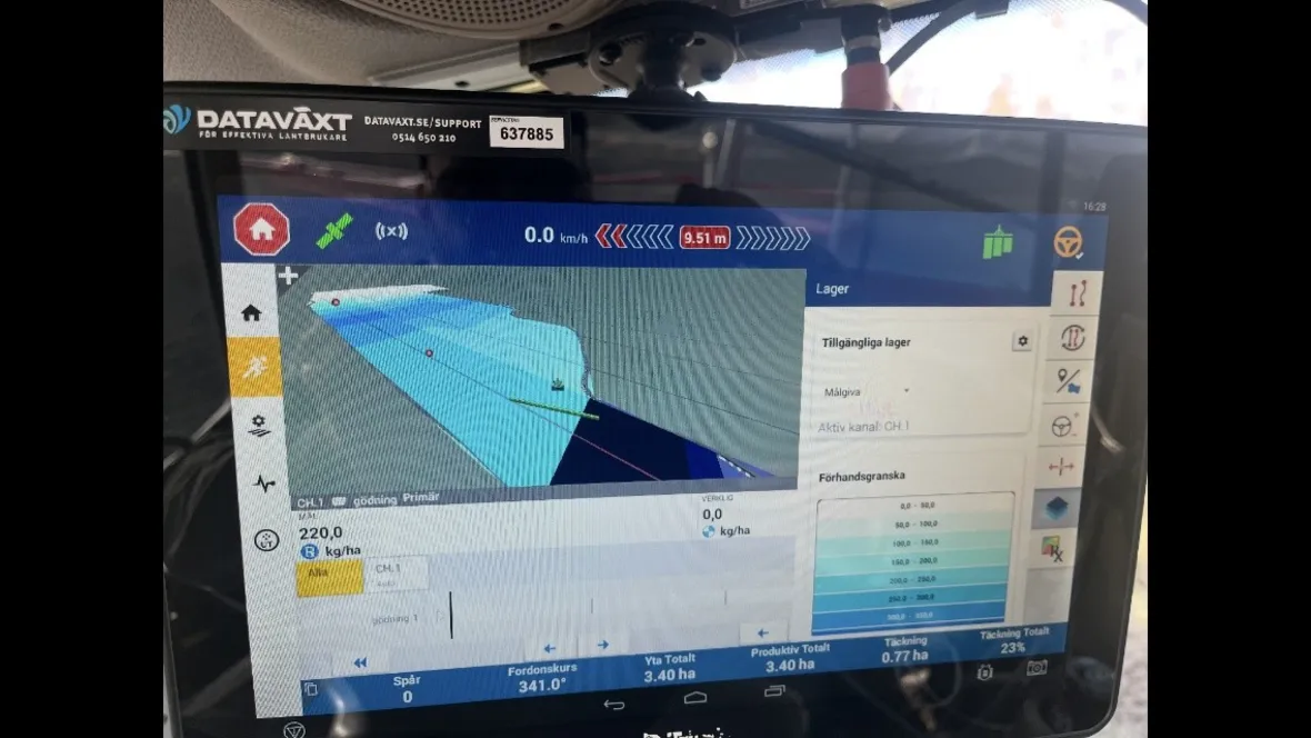 Figur 3. Styrfilen för fältet såsom som den ser ut i Trimbleenheten i traktorn.