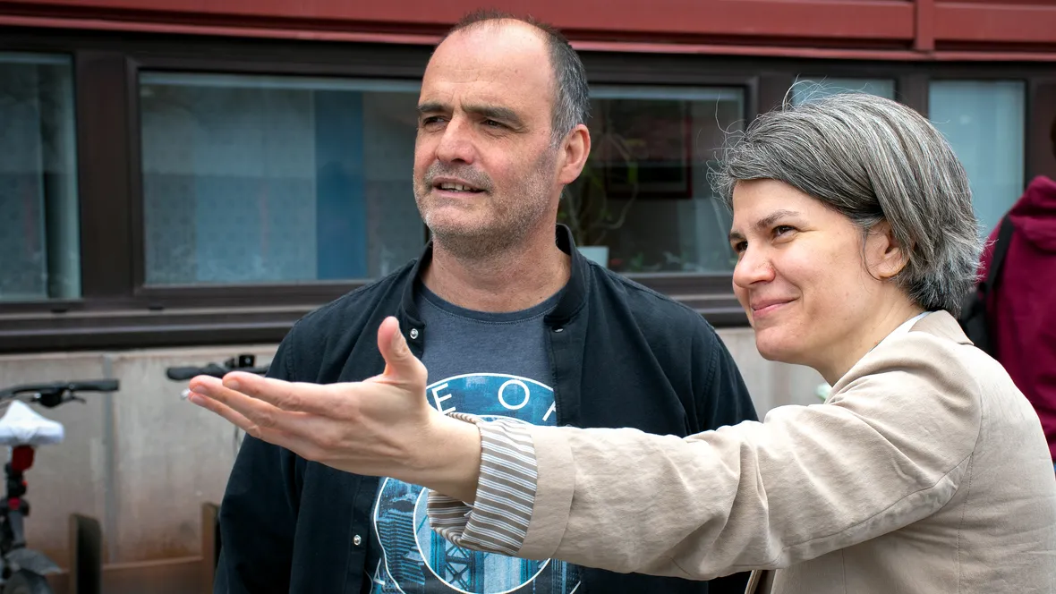 Murat Mirata, Associate Professor, and Marianna Lena Kambanou, Assistant Professor, outside the A Building.  