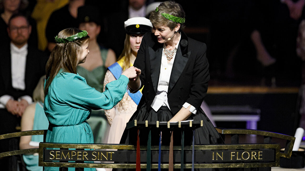 The conferrer lead the doctor across the bridge-like parnassus.