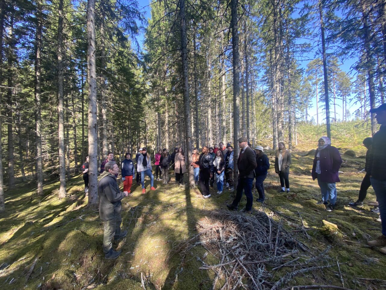 Studenter från masterprogrammet Science för Sustainable Development på exkursion i skogen