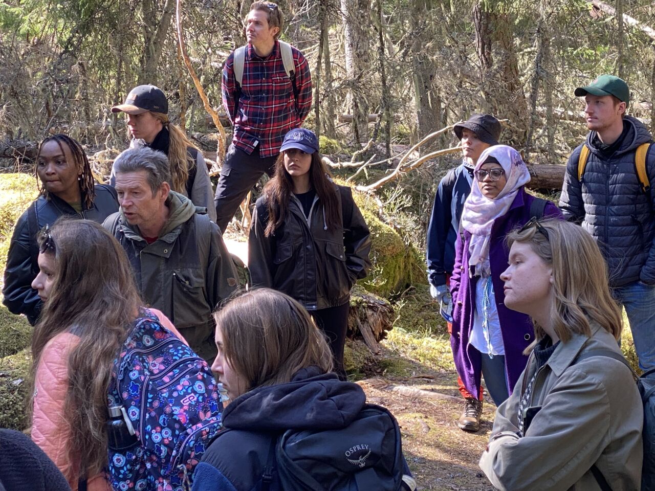 Studenter från masterprogrammet Science för Sustainable Development på exkursion i skogen