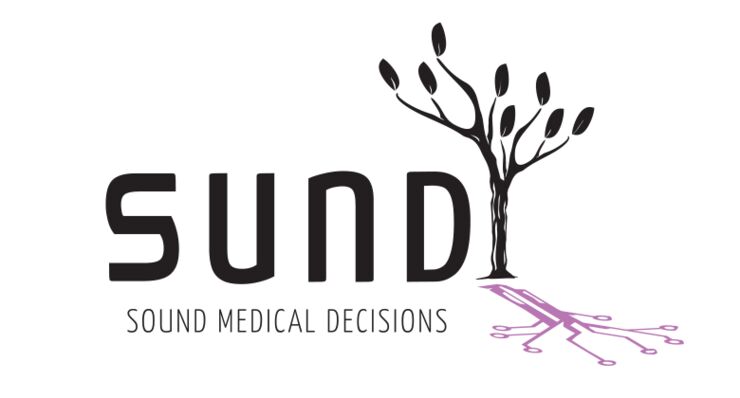 Logotyp för SUND sound medical decisions med ett svart träd som har en rosa skugga.