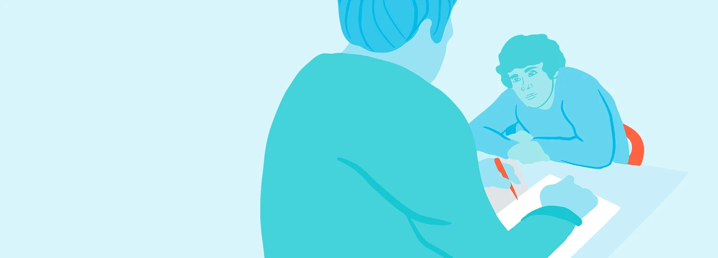 En vuxen sett bakifrån i samtal med ungdom