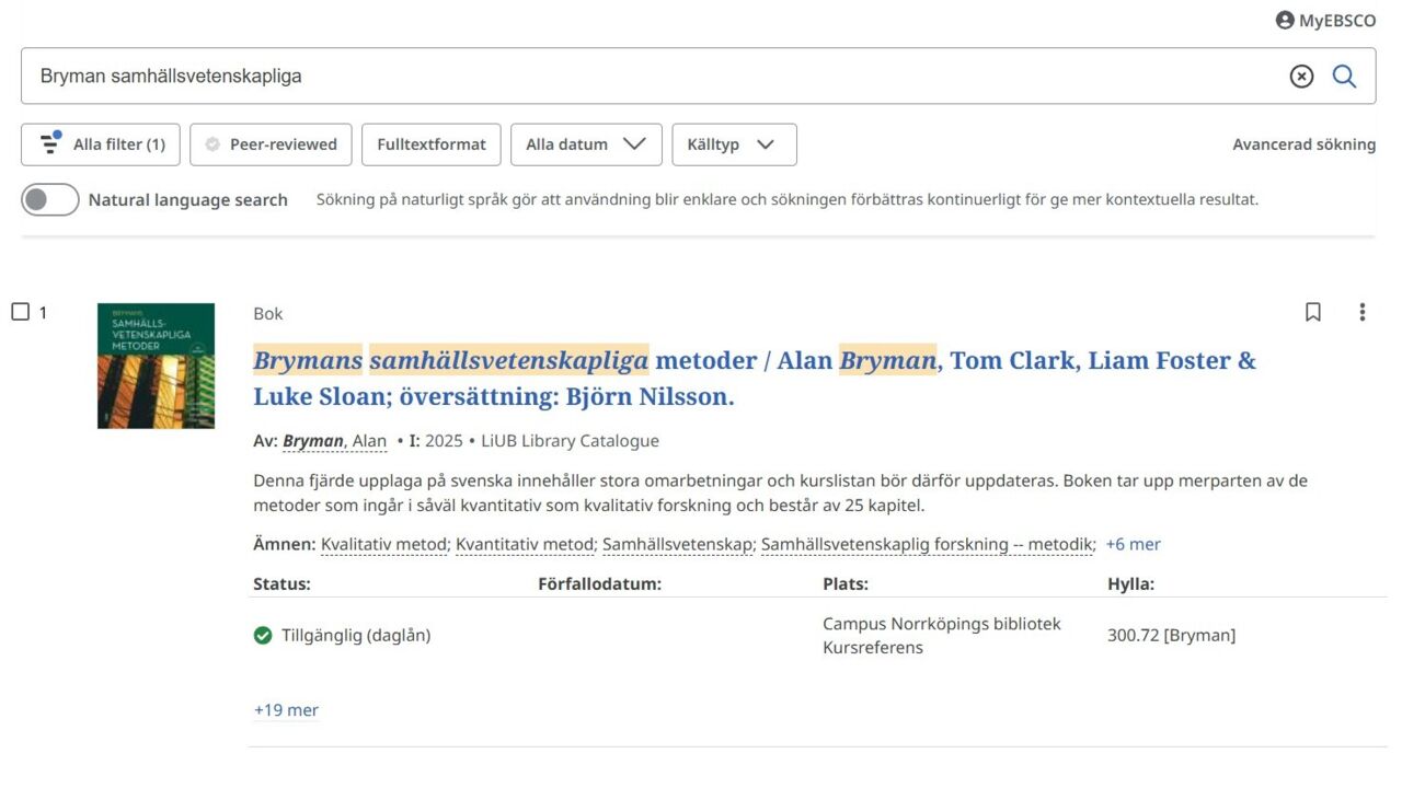 En träfflista i en söktjänst.