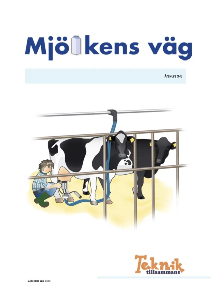 Omslag Mjölkens väg med ko och mjölkmaskin.