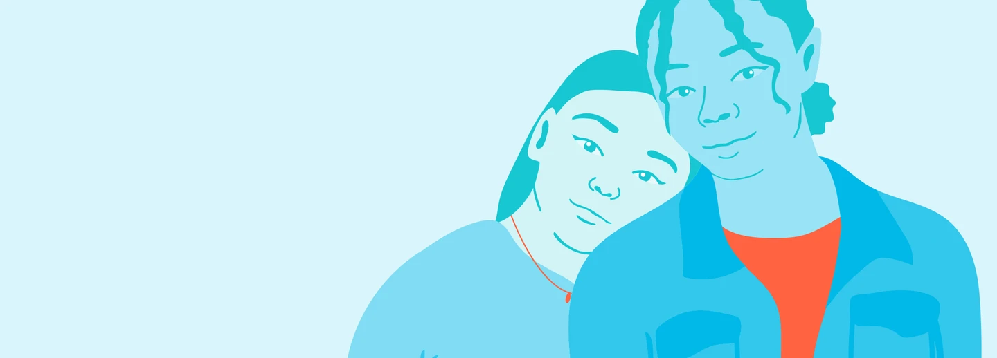 Illustration två tonåringar som står nära varandra