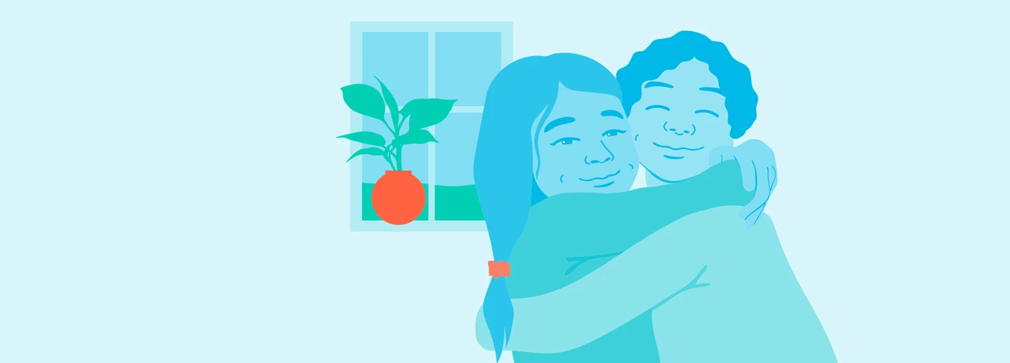 Illustration av två barn som kramas