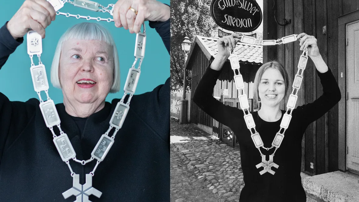 Photo montage Margreth Sandström holding the Vice-Chancellor's  chain