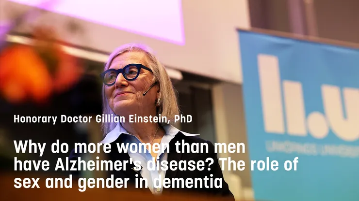 Gillian Einstein syns på bilden när hon föreläser
