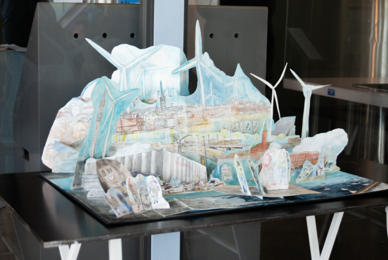 Pop-up book behind glass