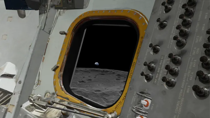 The surface of the moon seen through a window