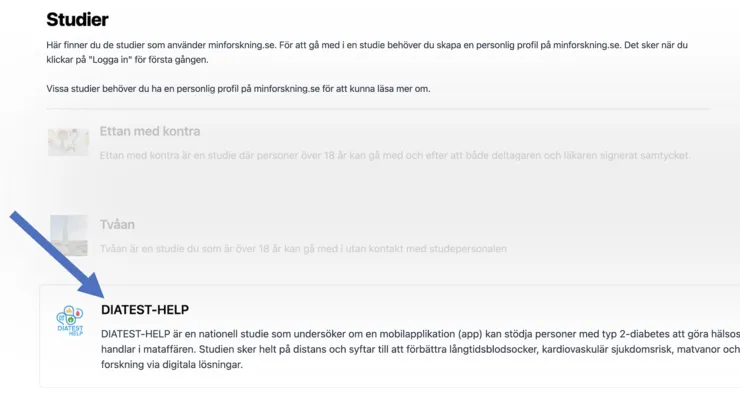 En skärmbild från minforskning.se