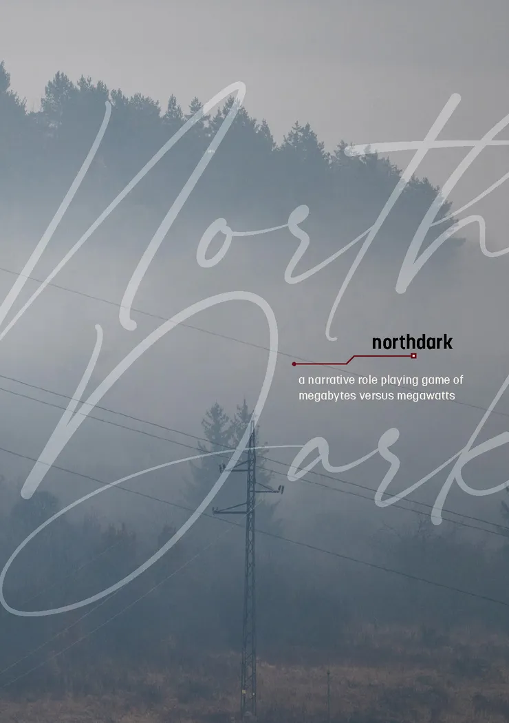 Foggy landscape and text