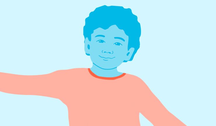 Illustration av en pojke med blå bakgrund