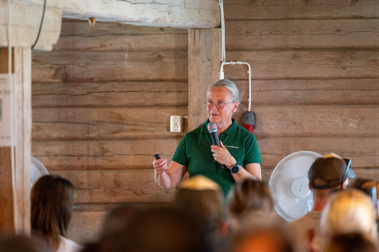 En person presenterar framför en PowerPoint-bild under den ultimata ungdomsträffen på Abbotnäs Säteri