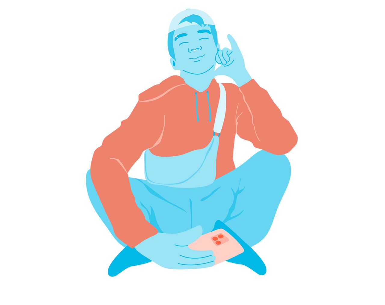 Blå orange illustration av pojke sitter på huk