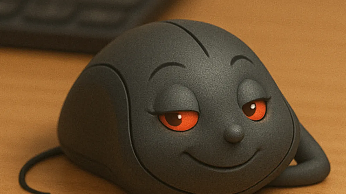 En svart datormus på ett skrivbord.