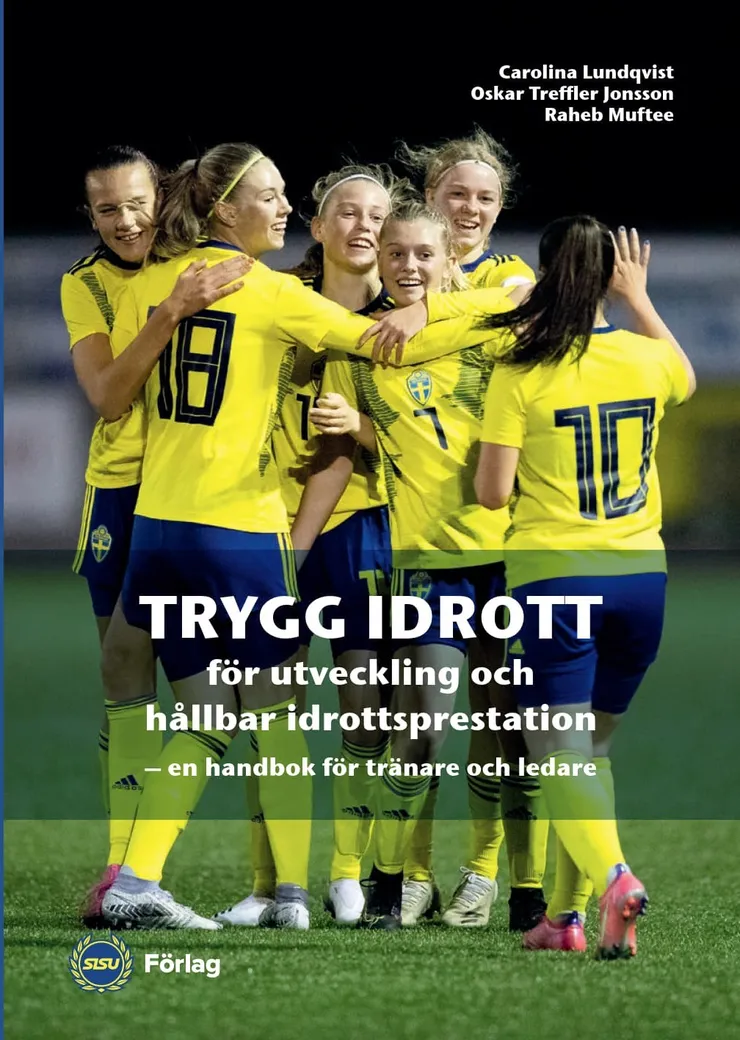 Omslag till en bok, visar svenska fotbollstjejer som kramar om varandra.